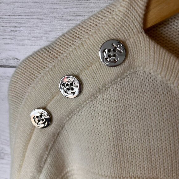 Talbots Sweater Womens Size Small Ivory Poncho Nautical Buttons Cape Lambs Wool - Picture 12 of 16